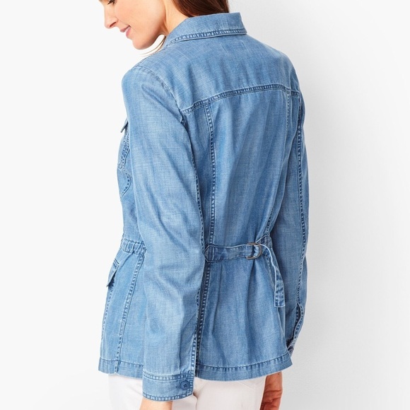 Talbots XS Linen Blend Chambray Button Up Patch Pockets Casual Utility Jacket - Picture 2 of 11